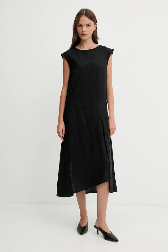 Sisley rochie din in midi negru 4AGHLV073