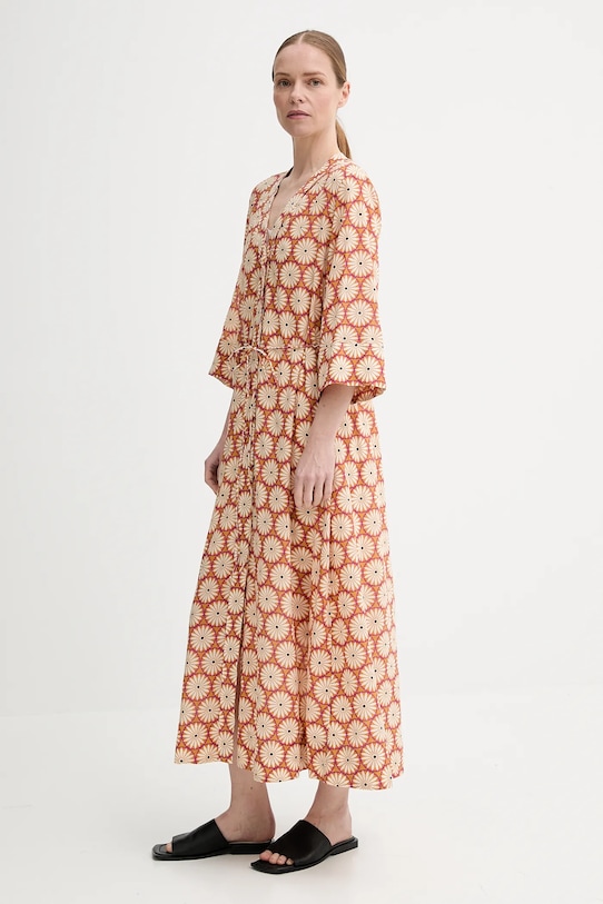 Bavlněné šaty Marc O'Polo 504080921145 hnědá SS25