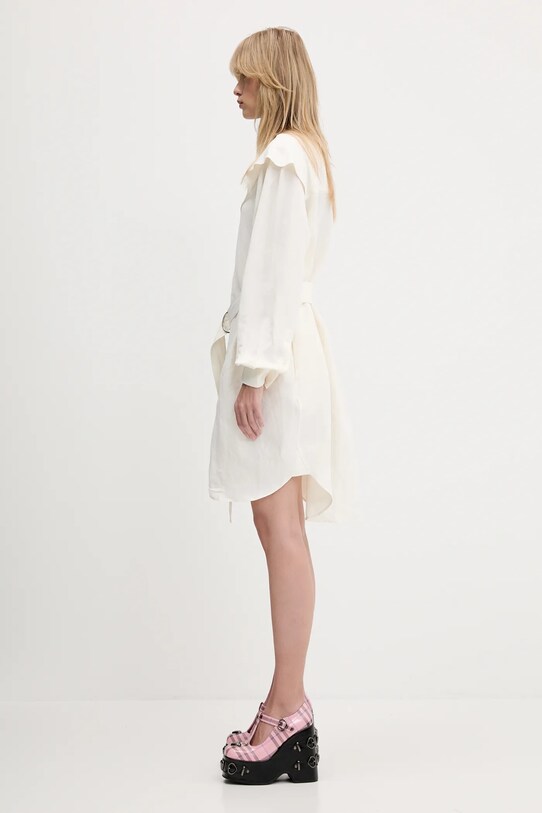 JW Anderson sukienka z domieszką lnu Cape Shoulder Drape DR0474.PG1690.002 beżowy SS25