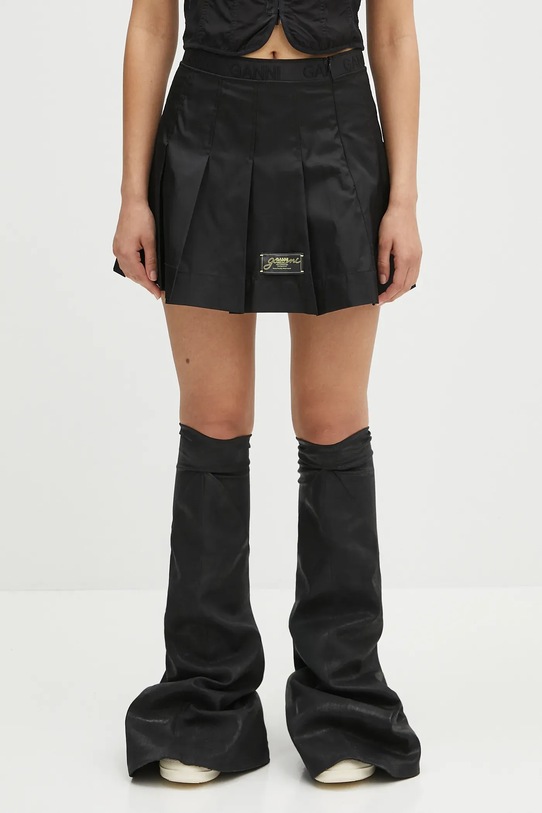 GANNI skirt Duchesse Nylon Pleated Mini plain black W0479