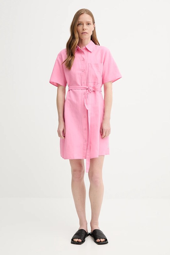 Ľanové šaty Marc O'Polo 5000006435 ružová SS25