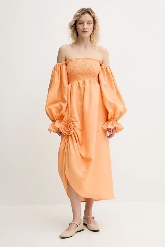 The Sleeper sukienka lniana casual pomarańczowy ATDR01P014R