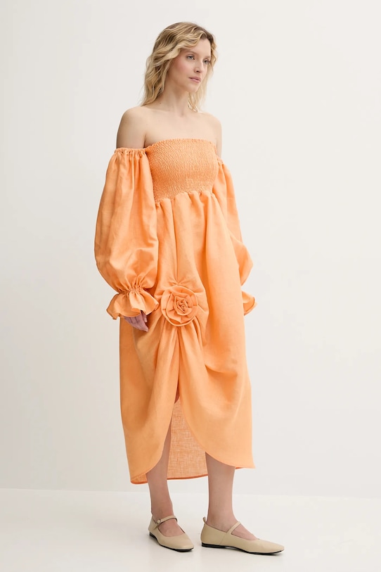 The Sleeper sukienka lniana ATDR01P014R pomarańczowy SS25