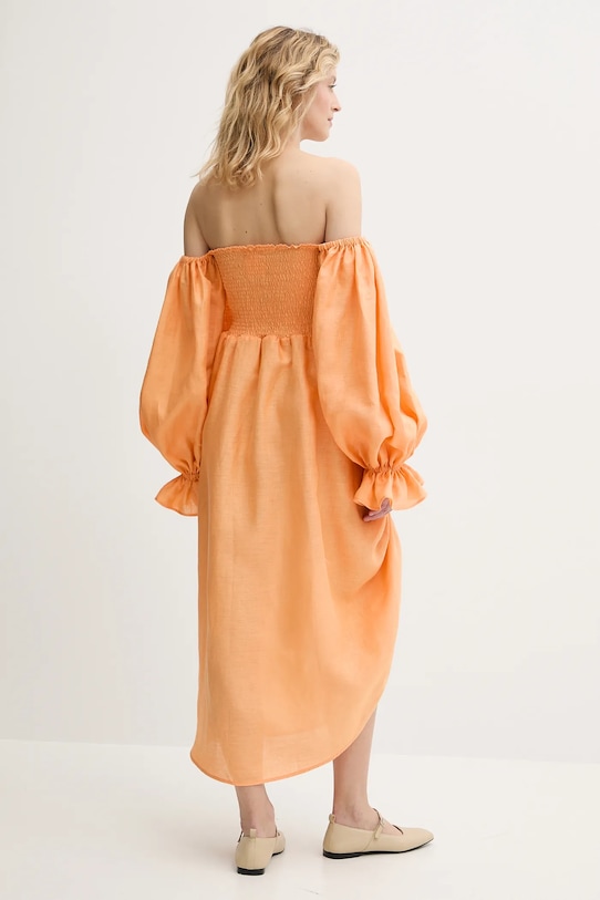 Odzież The Sleeper sukienka lniana ATDR01P014R pomarańczowy