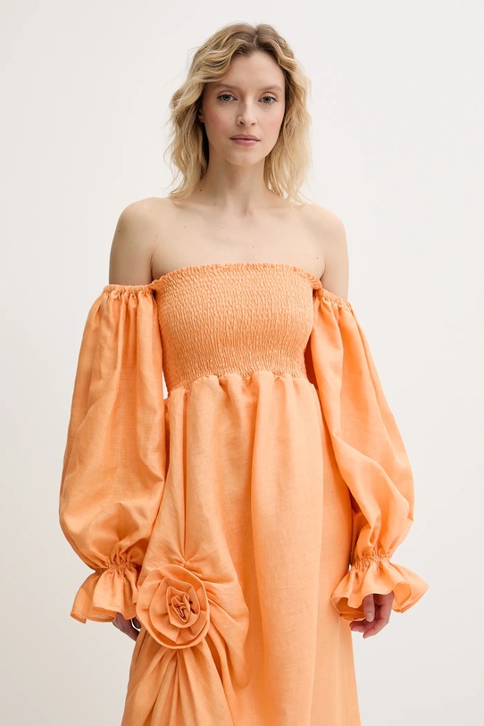 The Sleeper sukienka lniana pomarańczowy ATDR01P014R