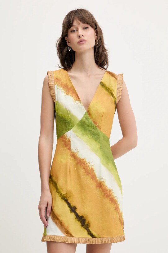 Lanena obleka Never Fully Dressed Mini rumena NFDDR1962