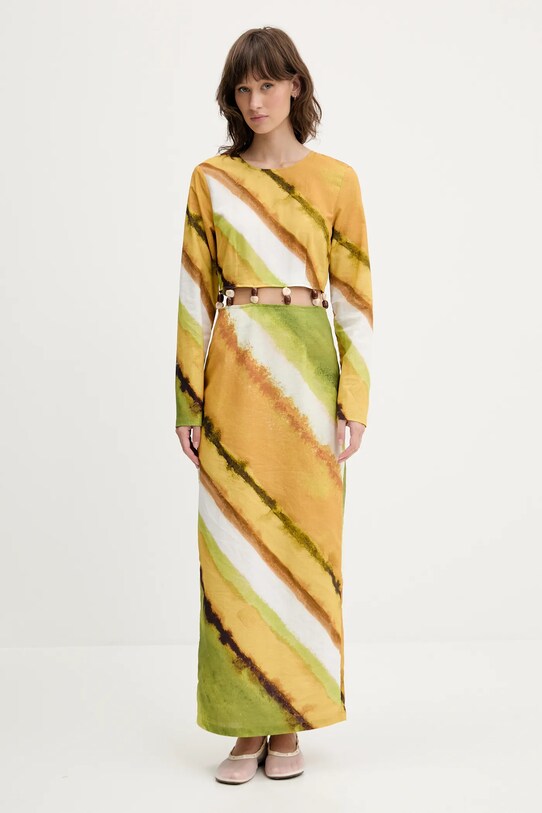 Never Fully Dressed sukienka z domieszką lnu casual żółty NFDDR2014