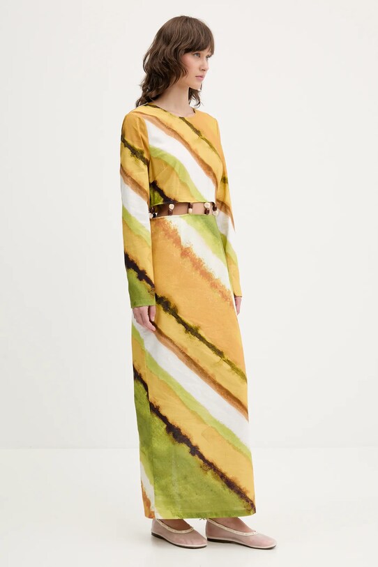 Never Fully Dressed sukienka z domieszką lnu NFDDR2014 żółty SS25