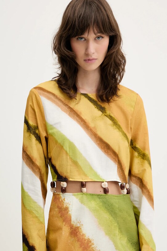 Never Fully Dressed sukienka z domieszką lnu żółty NFDDR2014