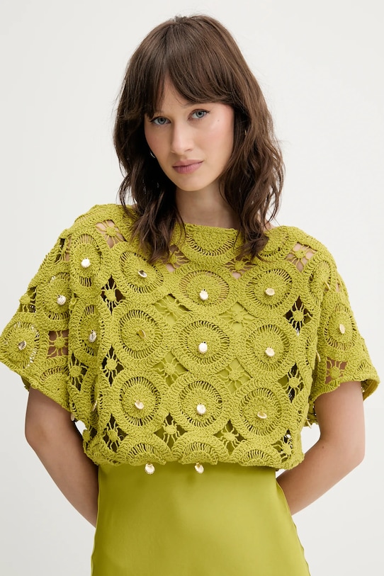 Never Fully Dressed sukienka z domieszką wełny zielony NFDDR2124