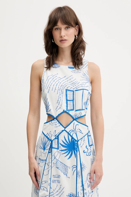 Рокля с лен Never Fully Dressed син NFDDR2034