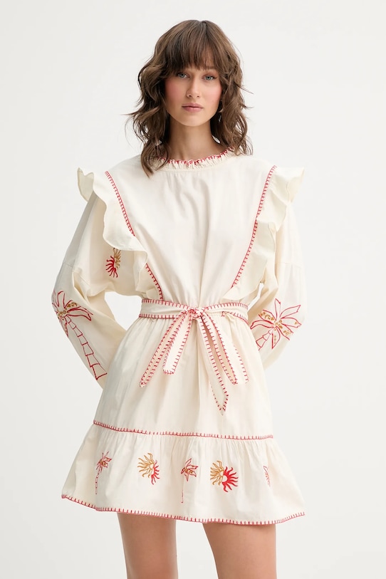 Never Fully Dressed sukienka bawełniana casual beżowy NFDDR1964