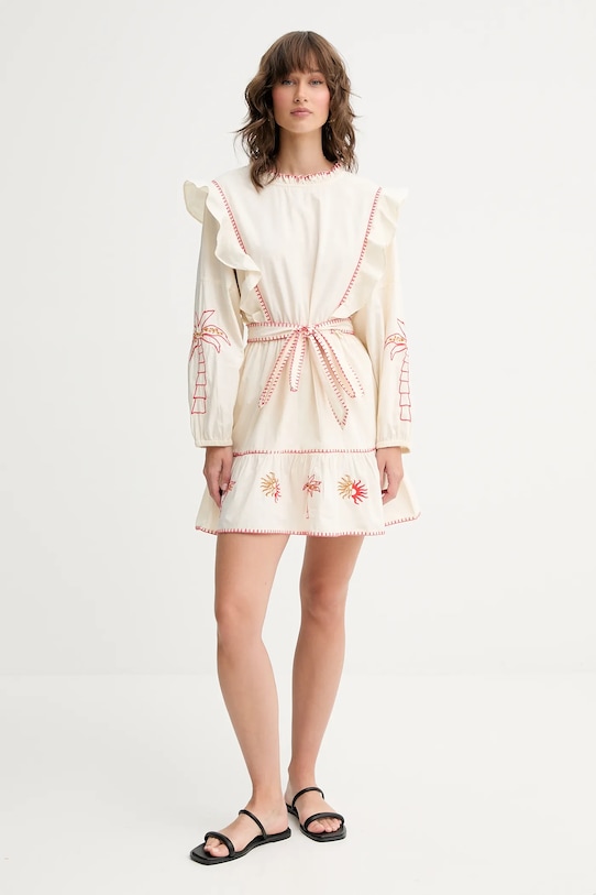 Never Fully Dressed sukienka bawełniana NFDDR1964 beżowy SS25