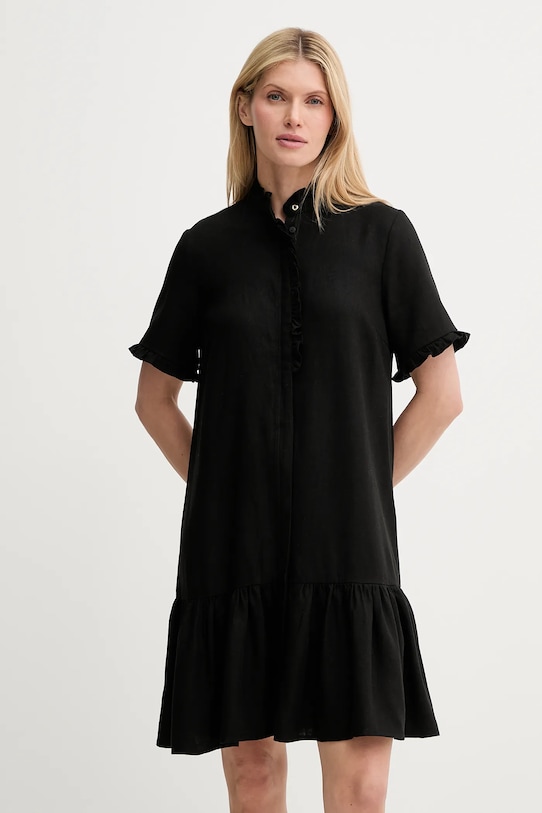 Bruuns Bazaar sukienka z domieszką lnu casual czarny BBW4499