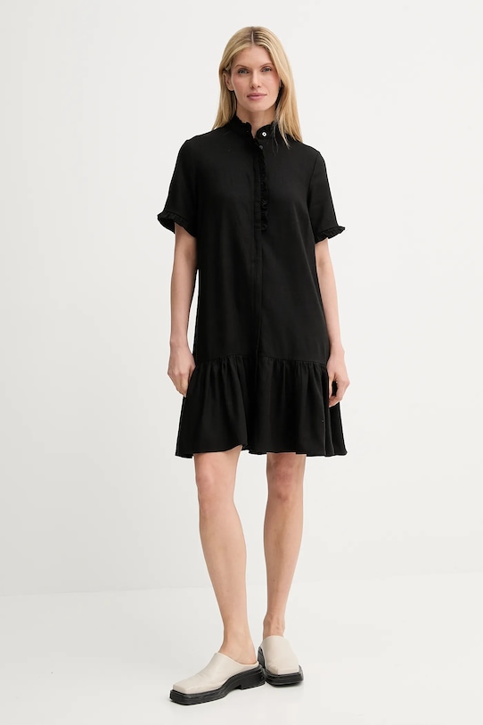 Bruuns Bazaar sukienka z domieszką lnu BBW4499 czarny SS25