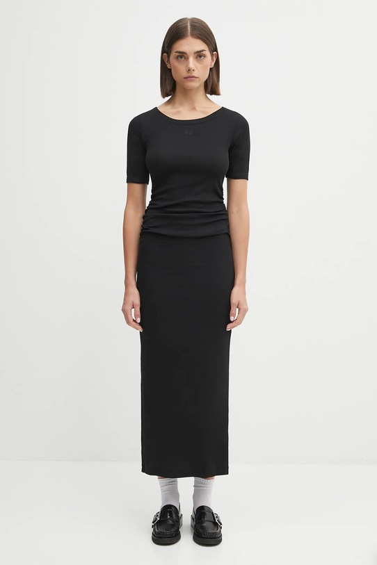 Φόρεμα GANNI Soft Cotton Rib με ελαστάν μαύρο T4146