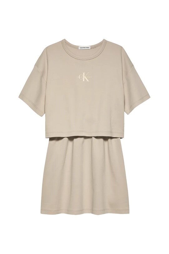 Хлопковое детское платье Calvin Klein Jeans IG0IG02770.104.116.PPYA бежевый SS25