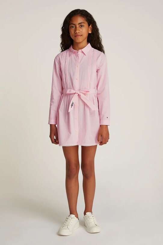 Хлопковое детское платье Tommy Hilfiger хлопок розовый KG0KG08335.PPYA