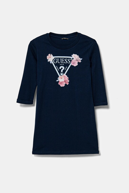 Guess sukienka bawełniana dziecięca nadruk niebieski J3YK13.KA6W4.PPYA