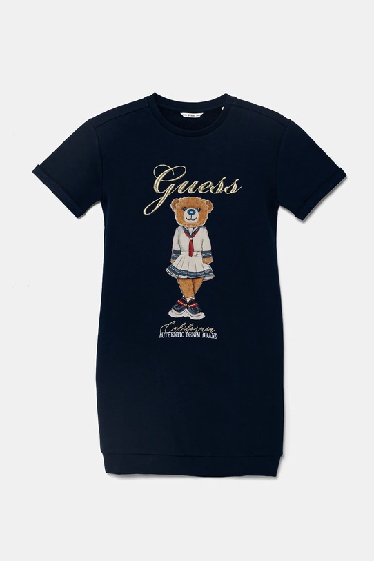 Dievčenské bavlnené šaty Guess nášivka tmavomodrá J5RK28.KAD74.PPYA