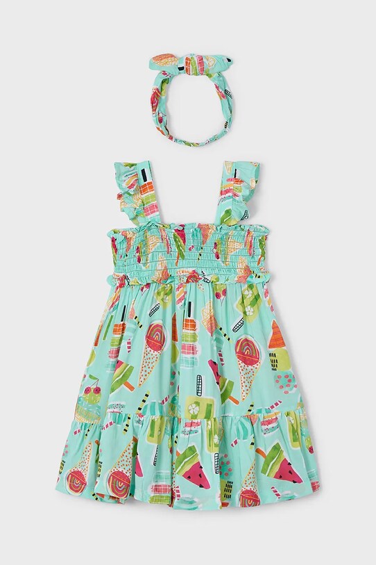 Mayoral rochie din bumbac pentru copii 3939.6P.Mini.PPYA verde SS25