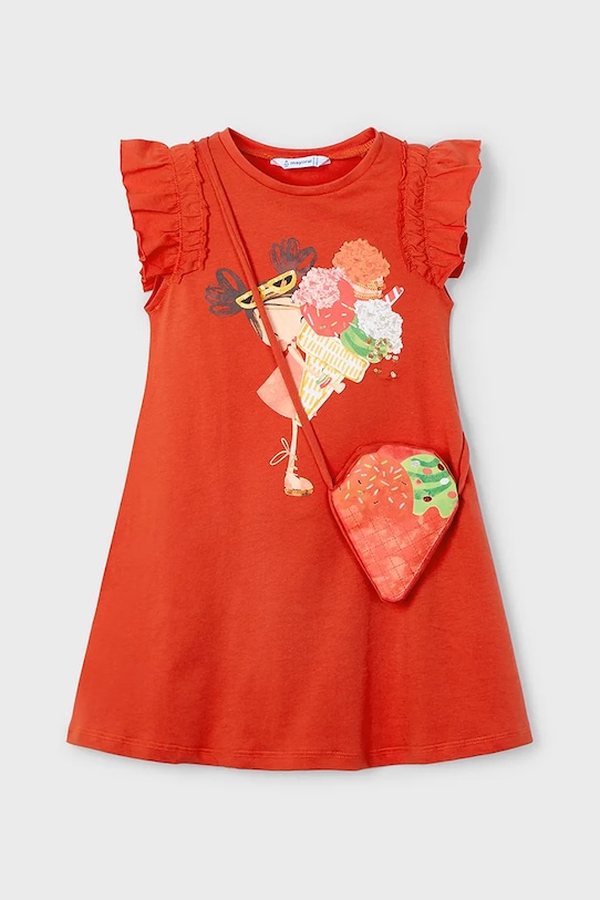 Детска памучна рокля Mayoral памук оранжев 3940.6P.Mini.PPYA