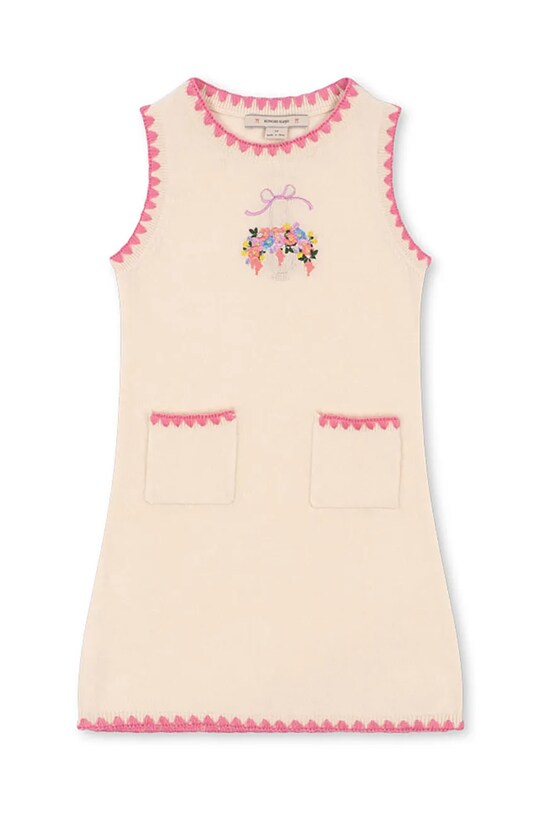 Konges Sløjd gyerek gyapjú ruha COLLETTE KNIT DRESS ujjatlan bézs KS102822