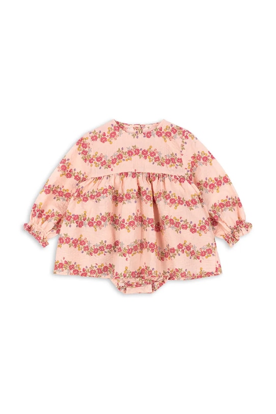 Konges Sløjd rochie din bumbac pentru bebeluși BELLA FRILL ROMPER GOTS mini roz KS102295