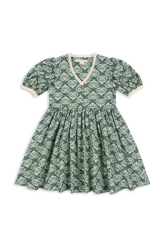 Konges Sløjd rochie din bumbac pentru copii COEUR LACE DRESS GOTS KS102650 turcoaz SS25