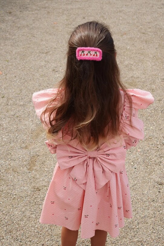 Παιδικό φόρεμα Konges Sløjd EVIA BOW DRESS GOTS λεπτό μοτίβο ροζ KS103055