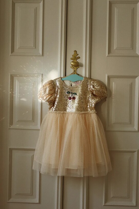 Φόρεμα Konges Sløjd STARLA PUFF SLEEVE DRESS στρογγυλό μπεζ KS103060