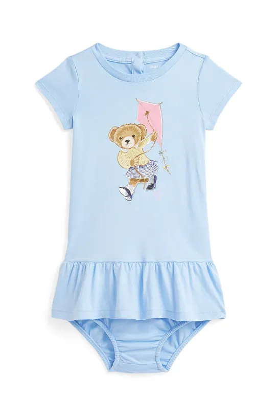 Детское хлопковое платье Polo Ralph Lauren короткий голубой 310964042002