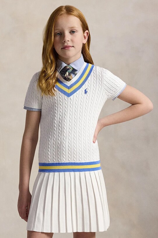 Παιδικό βαμβακερό φόρεμα Polo Ralph Lauren βαμβάκι λευκό 313964760001