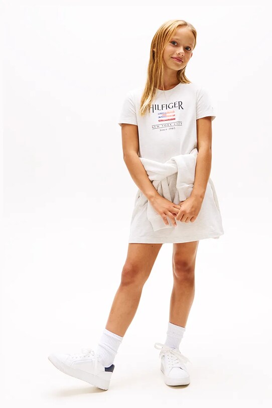 Dievčenské bavlnené šaty Tommy Hilfiger bavlna biela KG0KG08563.128.176.PPYA