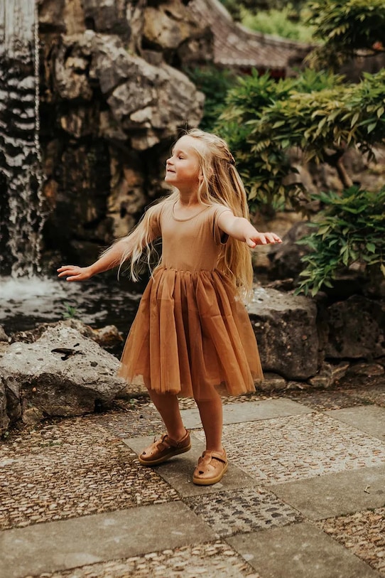 Παιδικό φόρεμα Donsje Timie Dress στρογγυλό καφέ 4098200