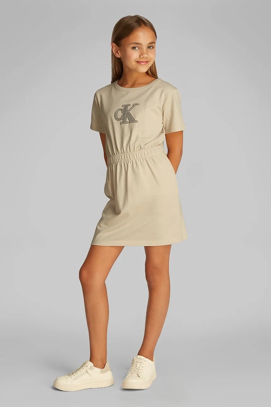 Дитяча сукня Calvin Klein Jeans короткий бежевий IG0IG02905.104.116.PPYA