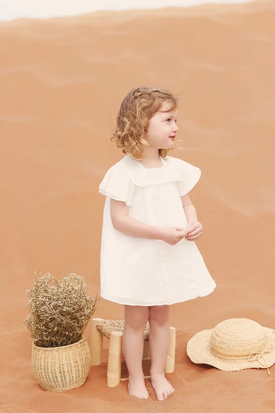 Детское хлопковое платье Tartine et Chocolat короткий бежевый CA30231.80.94