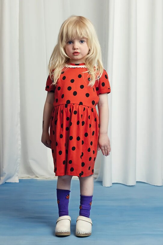 Хлопковое детское платье Mini Rodini Dots короткий красный 2525010042
