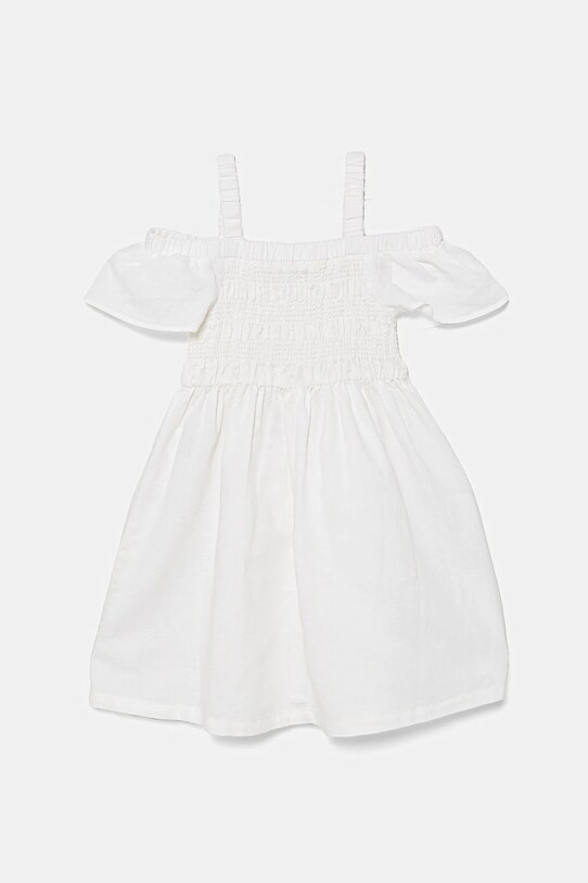 United Colors of Benetton sukienka lniana dziecięca 43WBCV037.G.Seasonal biały SS25