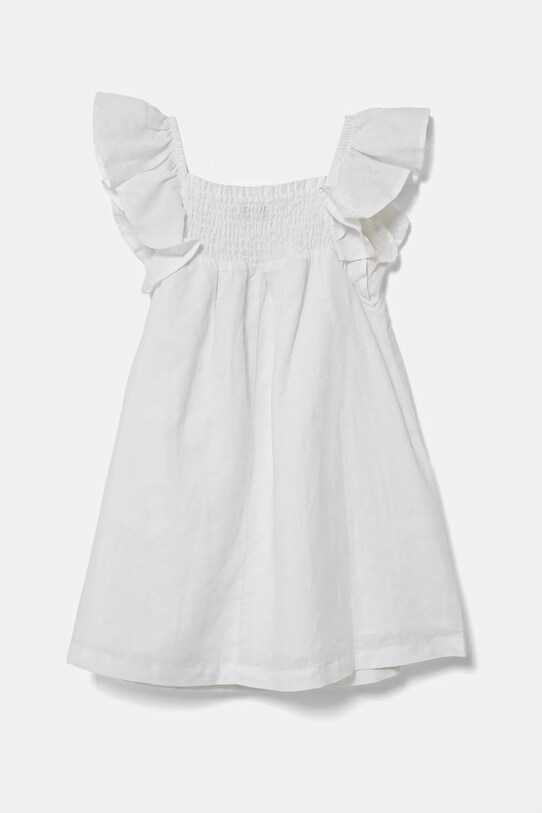 United Colors of Benetton sukienka lniana dziecięca 43WBGV026.P.Seasonal biały SS25