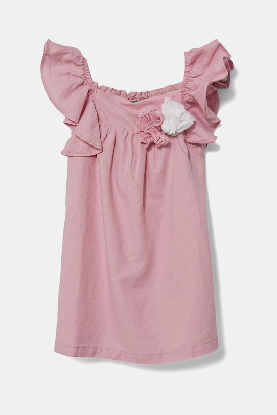 United Colors of Benetton sukienka lniana dziecięca rozkloszowany różowy 43WBGV026.P.Seasonal