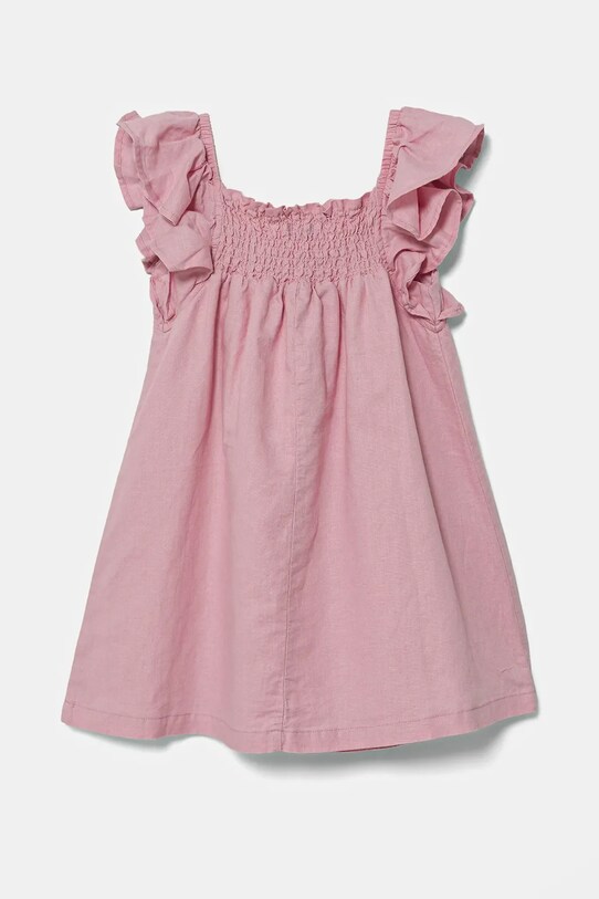 United Colors of Benetton sukienka lniana dziecięca 43WBGV026.P.Seasonal różowy SS25