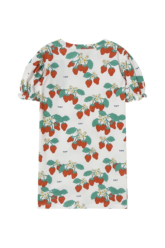 Dziewczynka Tinycottons sukienka bawełniana dziecięca STRAWBERRIES PUFF SLEEVE DRESS SS25.004 beżowy