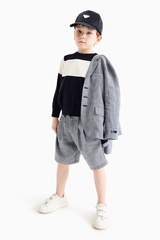 Emporio Armani sweter bawełniany dziecięcy drobny wzór granatowy EB000291.AF13951