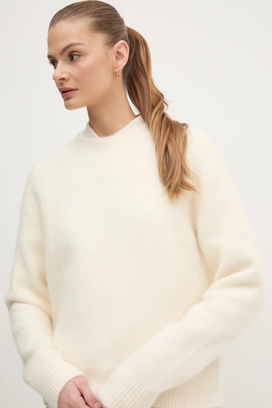 Vlněný svetr Calvin Klein kulatý béžová K20K208025