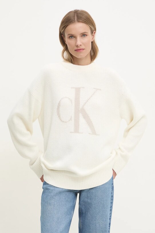 Βαμβακερό πουλόβερ Calvin Klein Jeans βαμβάκι μπεζ J20J224799