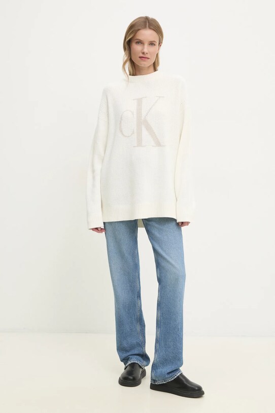 Calvin Klein Jeans sweter bawełniany J20J224799 beżowy SS25