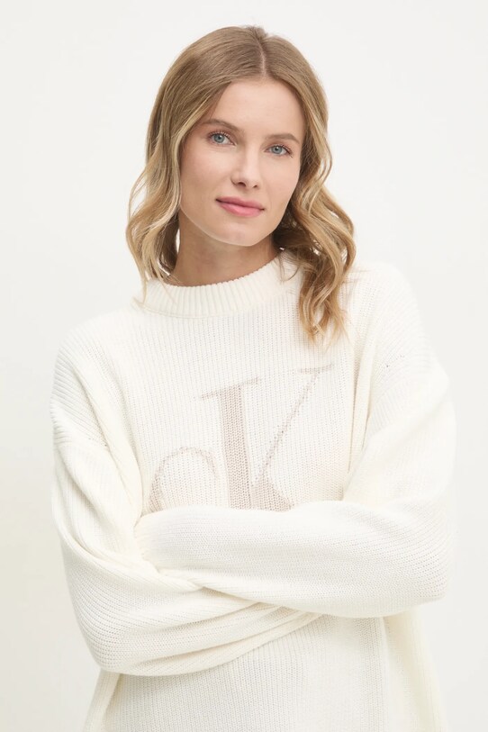 Βαμβακερό πουλόβερ Calvin Klein Jeans μπεζ J20J224799