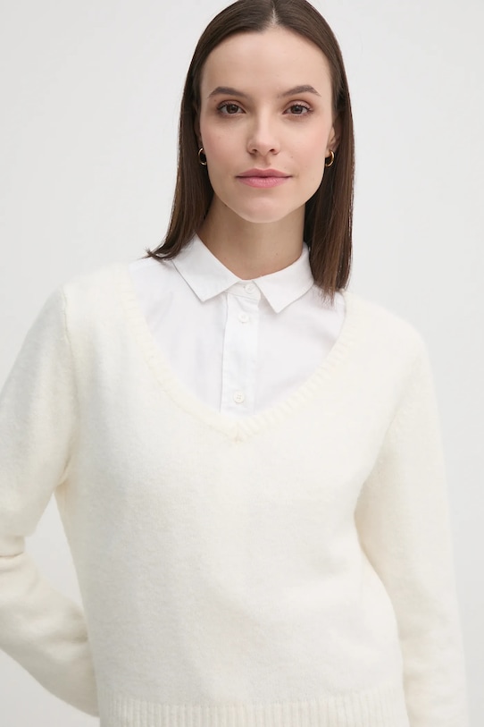 Sveter s prímesou vlny Calvin Klein Jeans béžová J20J224801