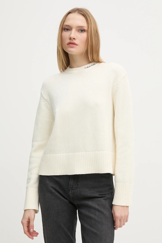 Светр з домішкою вовни Calvin Klein Jeans з додаванням вовни бежевий J20J225073